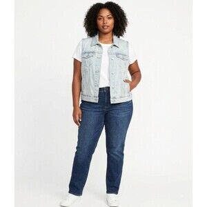 Old Navy Women's Blue Distressed Blue Denim Vest Jacket Sleeveless Sz Large NEW